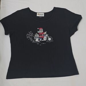 Black X Large Christine Alexander tshirt embellished Santa Clause